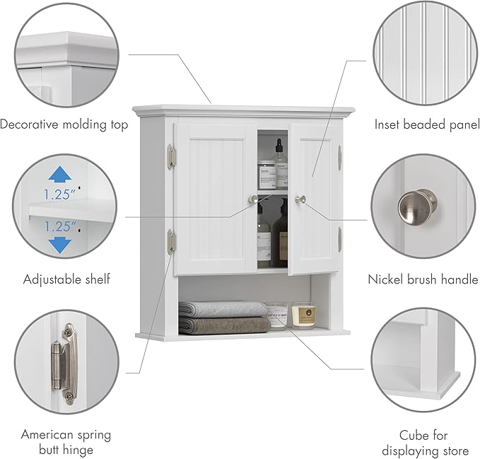 UTEX Bathroom Wall Cabinet, Bathroom Medicine Cabinet with Adjustable Shelves and Doors, Space Saving Wall Storage Cabinet, White
