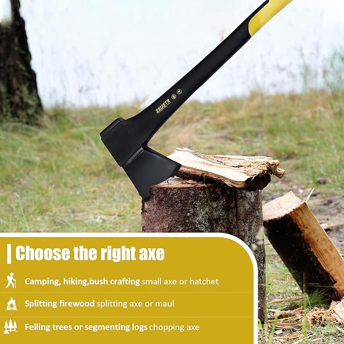 24" Splitting Axe Hatchet, Nylon Shock-Absorbing Handle, Camping Axe for Logs, Wood