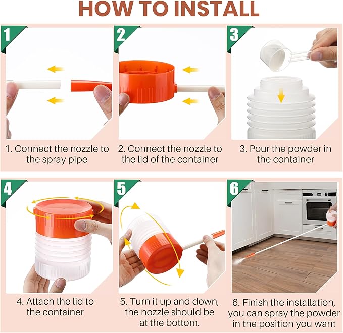 Diatomaceous Earth Powder Duster with Adjustable 12'' to 36'' Extension Nozzle, Precise Spray Powder Applicator for Pest Control, Lawn and Home Maintenance, Indoor & Outdoor Use (Orange)
