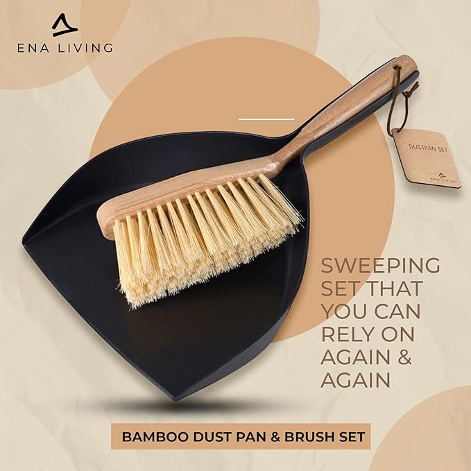 Bamboo Dust Pan & Brush Set, Portable Dustpan & Brush, Perfect For Household Cleaning, Sturdy & Effective Dust Pan, Bamboo Sweeping Brush - Standard
