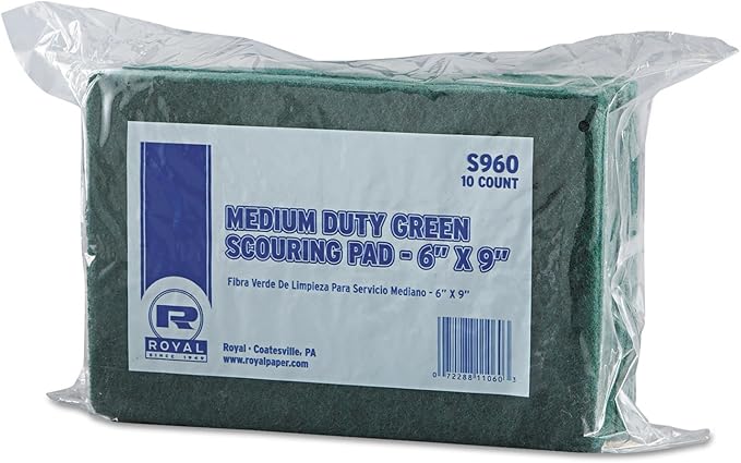 Royal S960 Medium-Duty Scouring Pad, 6 x 9, Green, 60/Carton