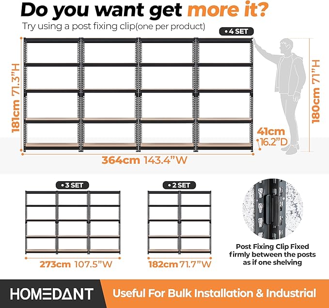 HOMEDANT 35.9" W 5 Tier Heavy Duty Garage Shelving Adjustable Metal Rack Storage Shelves Standing Shelf Unit Organizers Pantry Closet Black 2Pack