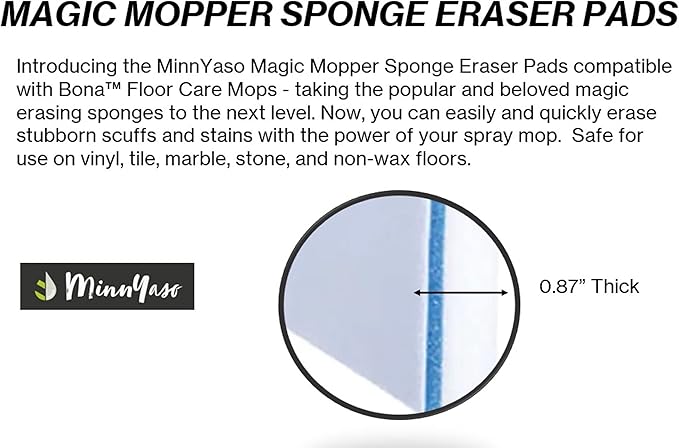 Magic Mopper Sponge Eraser Mop Pad | Compatible with Bona and 18" Wet Mops | 18-inch Magic Sponge Eraser Pad Refill | 3 Pack