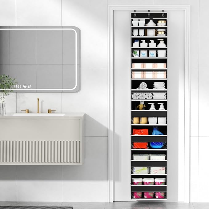 Mefirt Over The Door Organizer, 8 Shelf Door Hanging Organizers with 8 Large Capacity Pockets, Back of Door Organizer Storage Hanging Shelves for Closet Bathroom Bedroom Nursery
