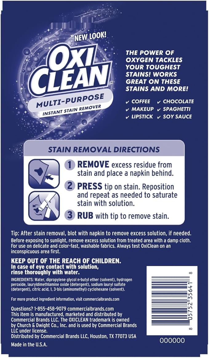 OxiClean On The Go Stain Remover Pen for Clothes, Portable Instant Travel Size Stick, Safe Cloth Stain Remover for Makeup Food and Drink, Stain Pen for Clothes, Pack of 3