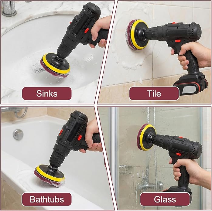 4 pcs 4.76 Inch Bathtub non scratch Scrub Pads, Drill Brush Attachments for Cleaning, Non-Scratch Scouring Pad, Scrub Polishing Scouring Pads for Household Cleaning