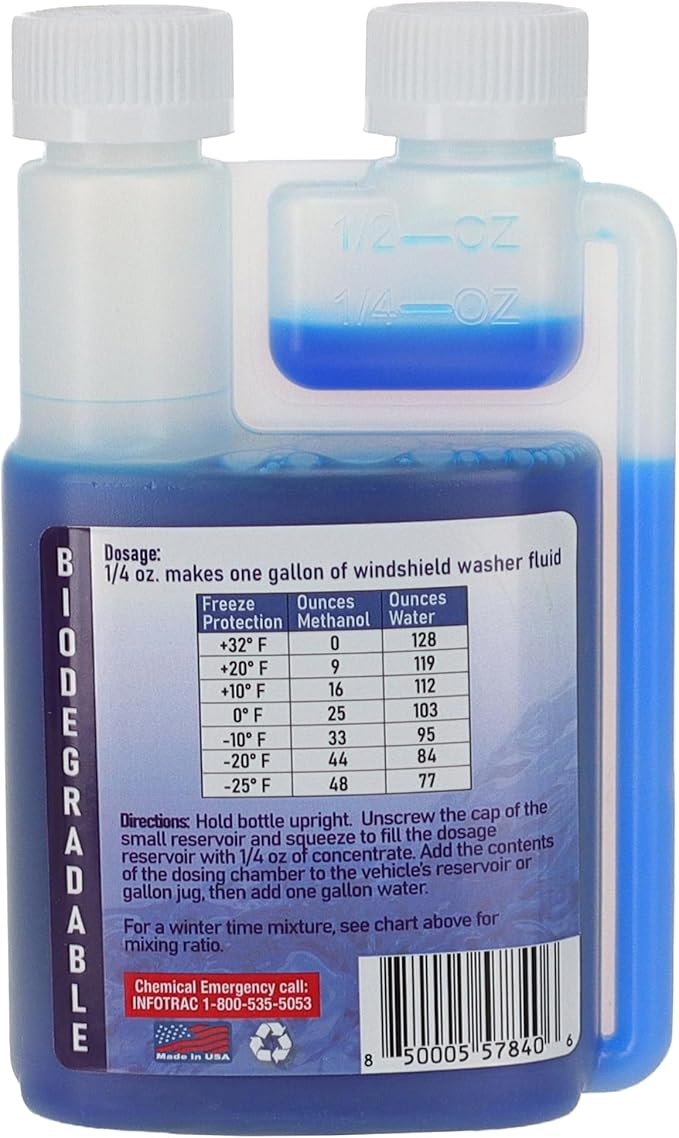 Windshield Washer Fluid Concentrate, 1 Bottle Makes 32 Gallons, 1/4 oz. Makes 1 Gallon 100% Biodegradable
