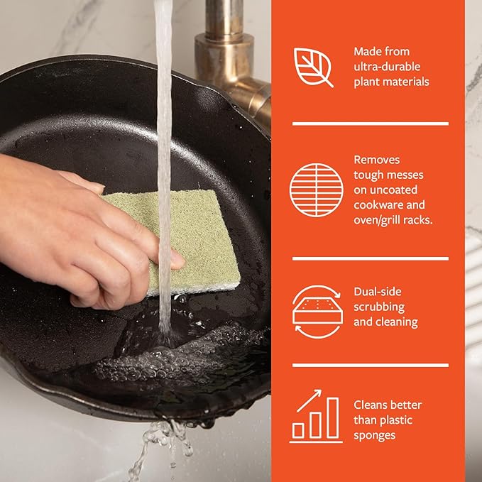 Full Circle Heavy Duty Scrubber Sponge – Robust Agave Leaf & Plastic-Free Cellulose – Dual-Sided Dish Sponge for Cast Iron, Grill Grates & Oven Racks, 2 Pack