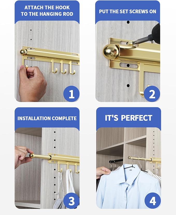BaiNong 12 inch Valet Rod for Closet Pull Out Closet Valet Rod Slide Out Gold Valet Rods for Closets Telescopic Closet Rod