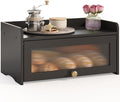 JANSNIMEN Bread Box for Kitchen Countertop, Large Bread Container Storage, Wooden Farmhouse Bread Box with Window Bread Holder (Vintage Black)
