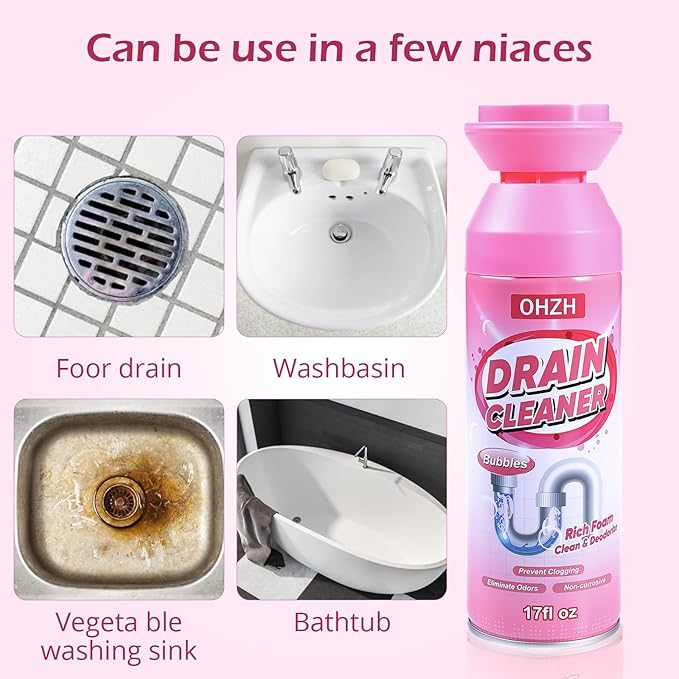 Foaming Drain Cleaner,Drain Clog Remover –Sink Cleaner and Deodorizer,Foaming Cleaners for Kitchen, Sinks, Shower Drains,Tub (1pc)