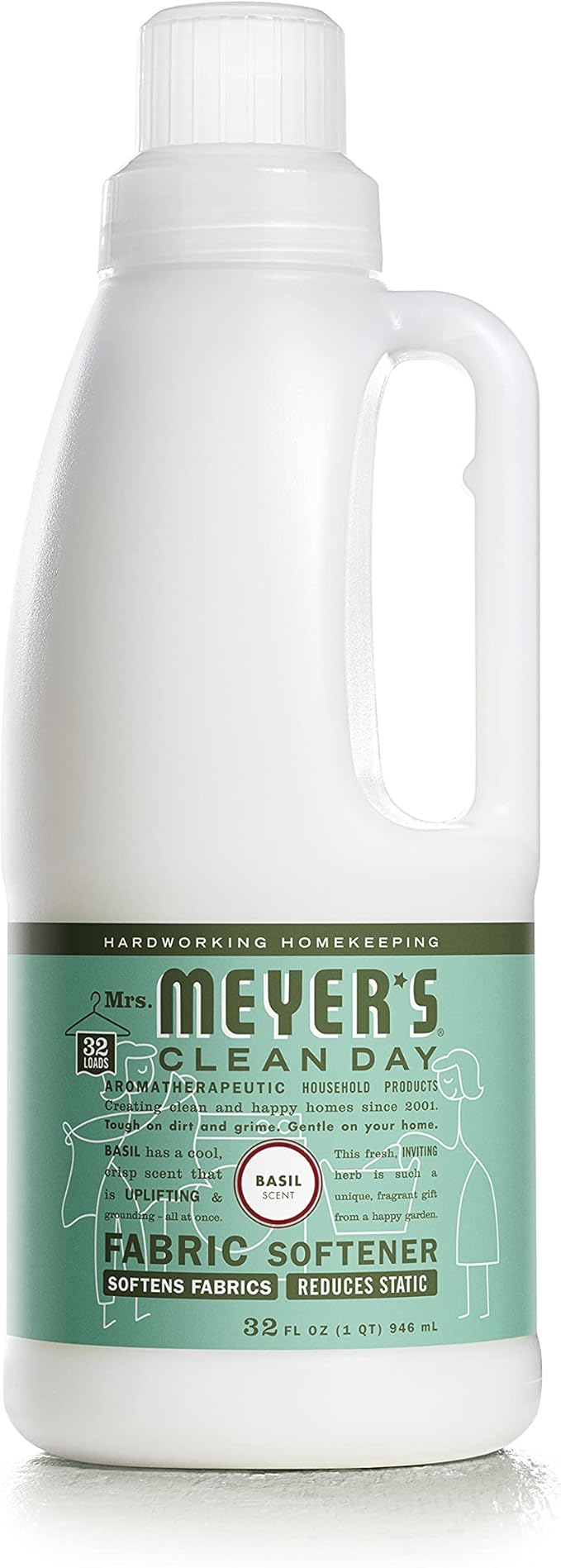 Mrs. Meyer's Clean Day Liquid Fabric Softener Bottle, Basil Scent, 32 Fl oz (Pack of 2)