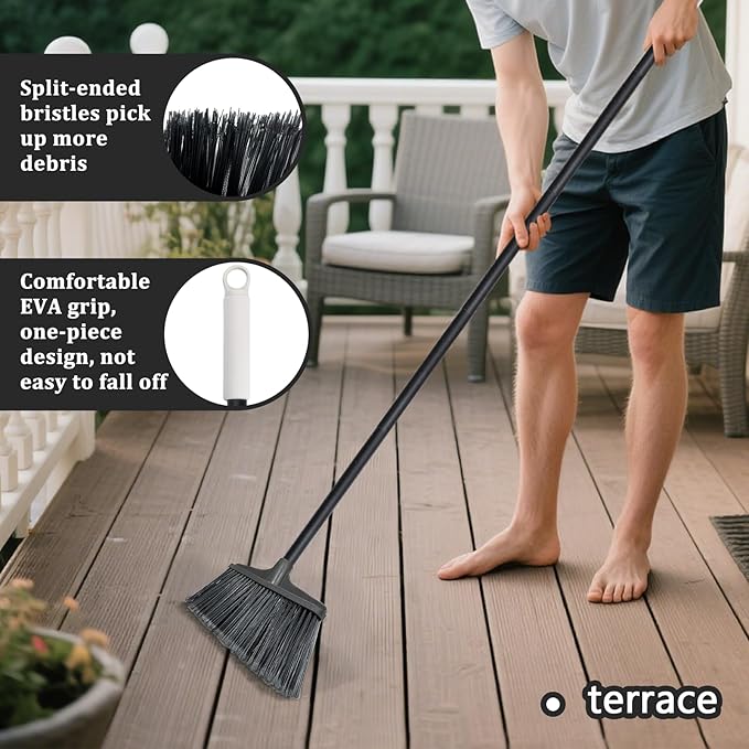 Outdoor Indoor Broom for Floor Cleaning - 54 inch Outside Indoor Broom, Medium-Hardness Bristles Brooms for Sweep Outdoor, Angle Brooms for Floors Applied to Yards, Garages, Patios, and Walkways, etc