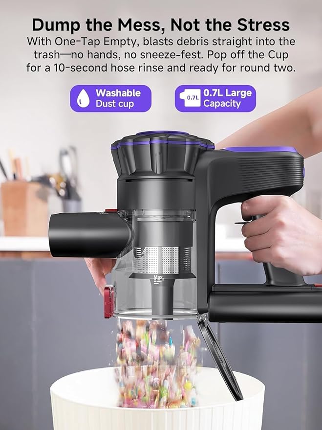 MONSGA Cordless Vacuum Cleaner, 45KPa 400W Stick Vacuum for Home, 50Mins Anti-Tangled Vacuum Cleaner with Charging Dock, Light-Weighted Handheld Vacuum for Pet Hair/Carpet/Floor, LED Touch Display