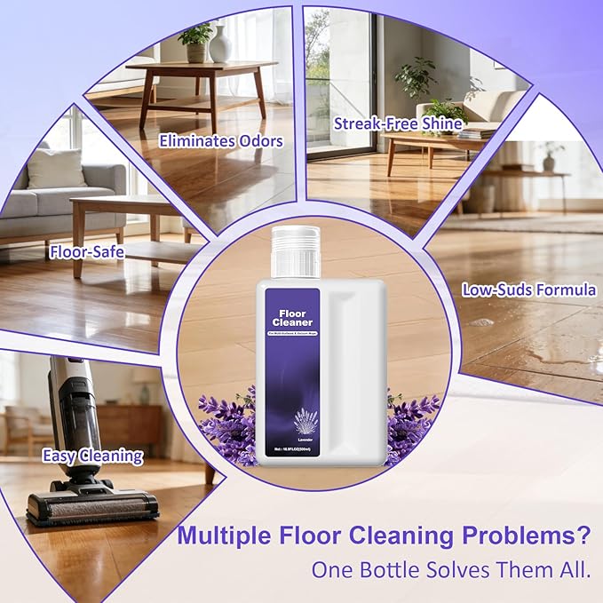 Floor Cleaning Solution Compatible With Dreame Cleaning Solution, Low Foam & No Residue, Floor Cleaner for All Robot Vacuum Cleaners and Wireless Wet Dry Dual-Use Vacuum Cleaners (Lavender, Total 1 L)