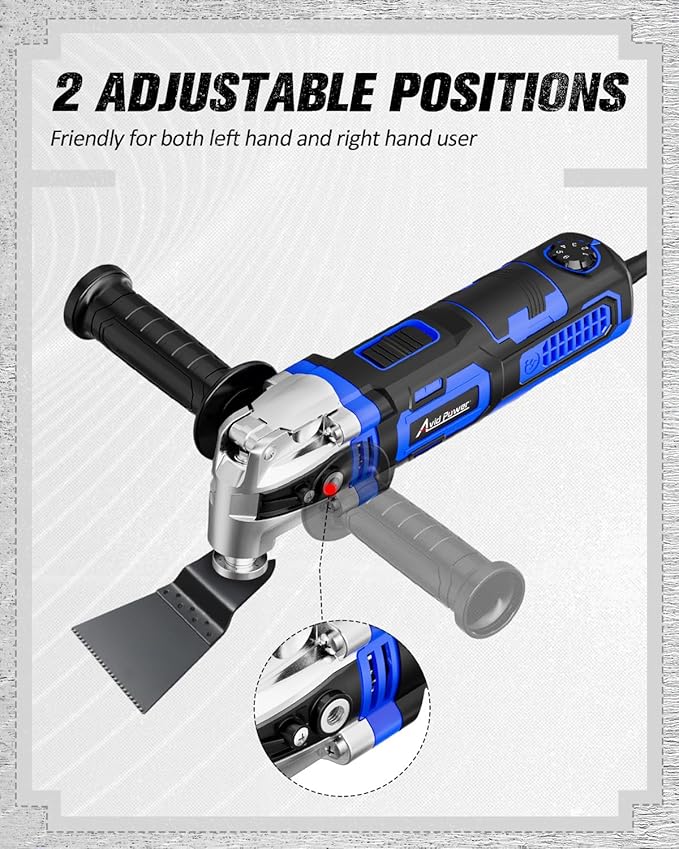 AVID POWER Oscillating Tool, 3.5-Amp Oscillating Multi Tool with 4.5° Oscillation Angle, 6 Variable Speeds and 13pcs Saw Accessories, Auxiliary Handle and Carrying Bag - Blue
