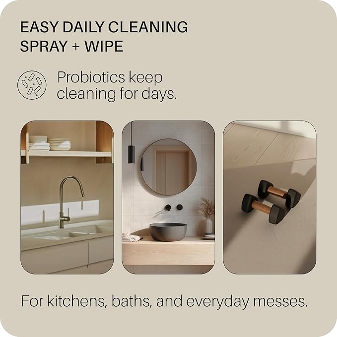 Everneat Probiotic Surface Cleaner – Cleans for Days, Refillable, Non-Toxic | Glass Spray Bottle | Rosemary, Lemongrass, Lemon EO | 1 oz Concentrate (Just Add Water)