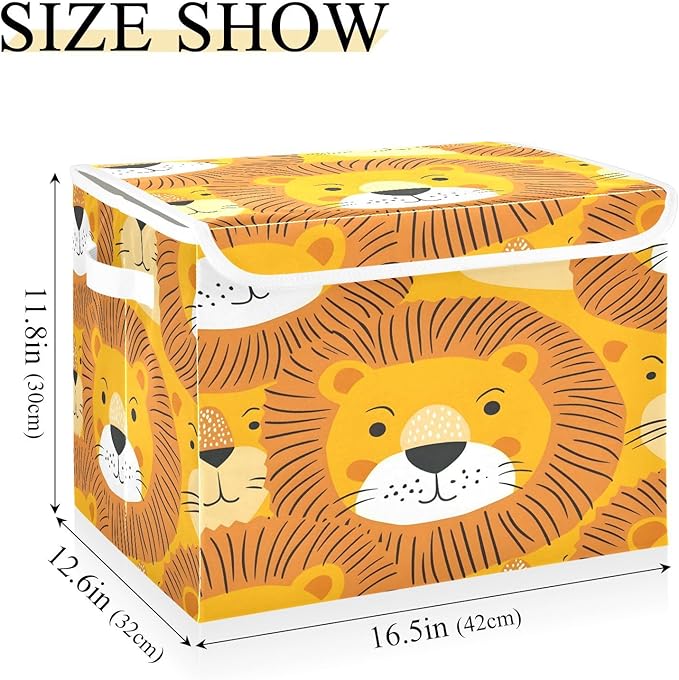 senya Large Storage Bins with Linen Collapsible Foldable Storage Cubes Fabric Closet Organizer Containers box with Flip-Top Lid for Home Bedroom Office 16.7 x 12.6 x 11.8in (Tiger Face)