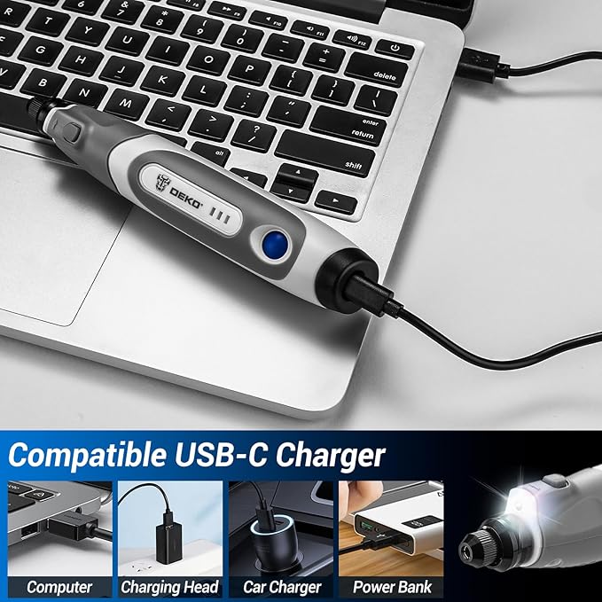 Mini Cordless Rotary Tool:DEKOPRO 3.7V Rotary Tool Variable Speed Display with Type-C Charging, Power Rotary Tool with 70 Accessories for Sanding, Engraving, Polishing, Drilling, Cutting, DIY (Blue)