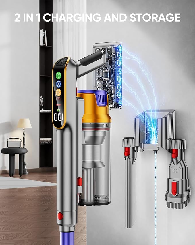 DIFFULL Cordless Vacuum Cleaner, 650W 55KPA 70Mins Vacuum Cleaners for Home, Stick Vacuum with 1.8L Cup, Anti-Tangle, 8-Stage Filter System, Green Light for Pet Hair, Carpet, Floor