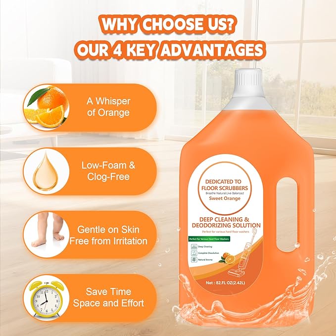 Floor Cleaning Solution Compatible with Tineco – 82 FL OZ Orange Floor Cleaner – Long-Lasting, Subtle Fruit Scent– For All Cordless Wet/Dry Vacuum Mop Cleaner & Robot Vacuums with Mopping