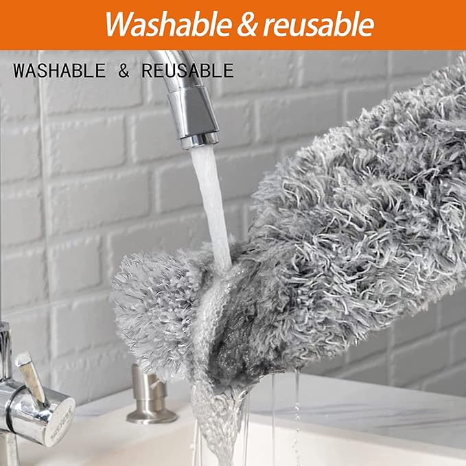 Dusters for Cleaning High Ceiling Fan, Newliton Microfiber Feather Duster with 30'' to 100'' Telescoping Extension Pole, Long Extendable Duster for Home Car Furniture Cobweb Gray