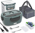 Herrfilk Electric Lunch Box Food Heater, 3 in 1 Ultra Quick Heated Lunch Boxes for Adults, 12V/24V/110V Portable Food Warmer for Car/Truck/Office With Fork Spoon and Insulated Carry Bag
