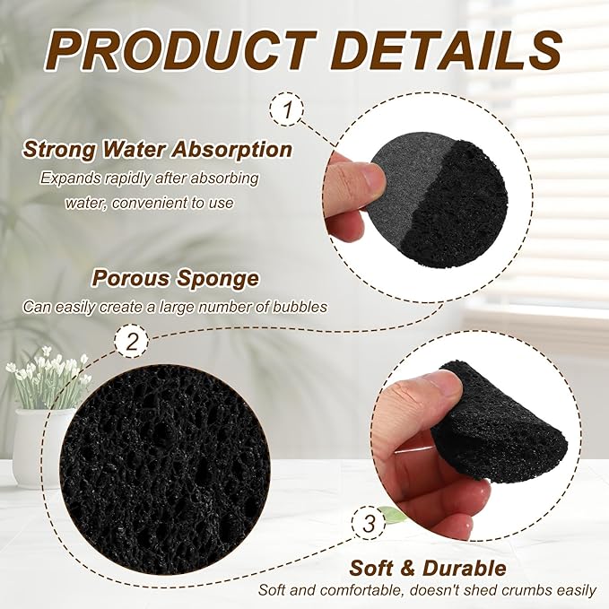 uxcell 20Pcs Cellulose Sponges, Round Kitchen Clean Sponges Non-Scratch Compressed Dish Scrubber for Kitchen Household Cookware Bathroom Cleaning & DIY, Black