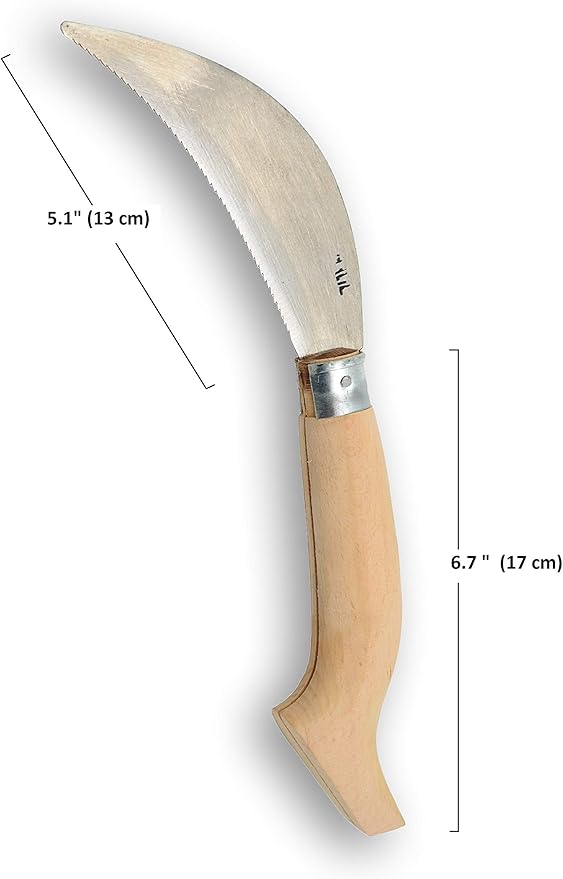 Folding Garden Sickle 12” - Manual Grass Scythe Hand Weeder Tool with Serrated Blade for Lawn and Garden Maintenance