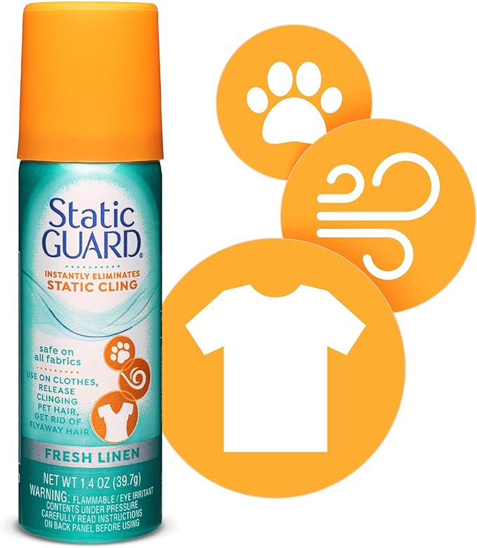 Static Guard Fabric Spray, Fresh Linen Scent, 1.4 Ounce Can