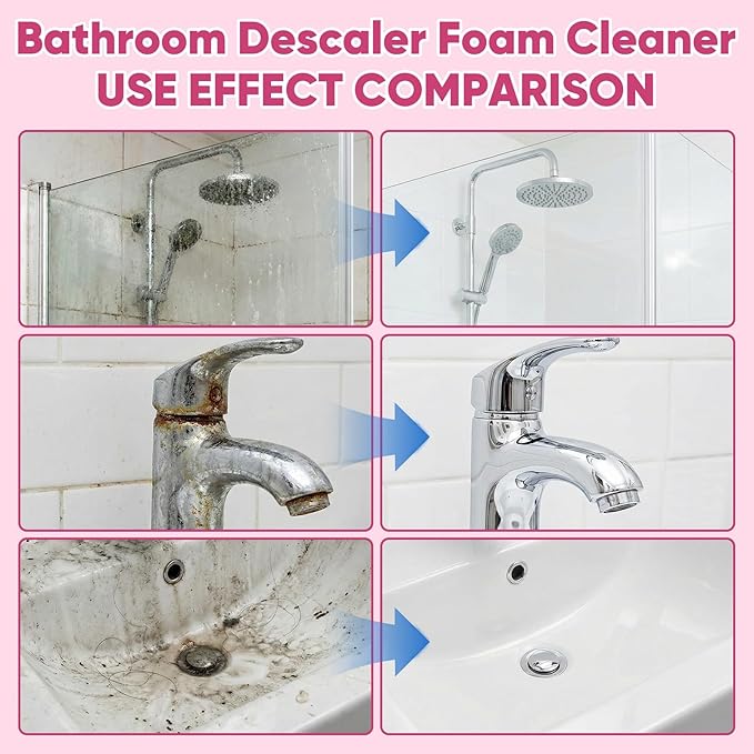 Bathroom Descaler Foam Cleaner,Powerful Pink Bathroom Cleaner Spray,Bathroom Descaler Cleaner,Stubborn Stains Cleaner,All-Purpose Bathrooms Descaler Foam Spray(300ml)