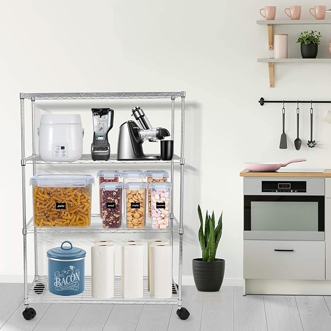 HealSmart Heavy Duty 4-Shelf Storage Shelving Unit, 35.83D x 13.98W x 55.91H Steel Organizer Wire Rack with 1000Lb Capacity, Chrome