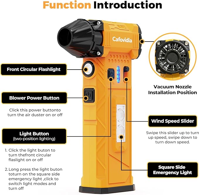 Compressed Air Duster & Vacuum 2-in-1, 180000RPM Brushless Motor Electric Air Duster with 8000mAh Battery, Rechargeable Cordless Air Blower with Window Breaker, 7-Mode Light for PC, Car, Home, Outdoor
