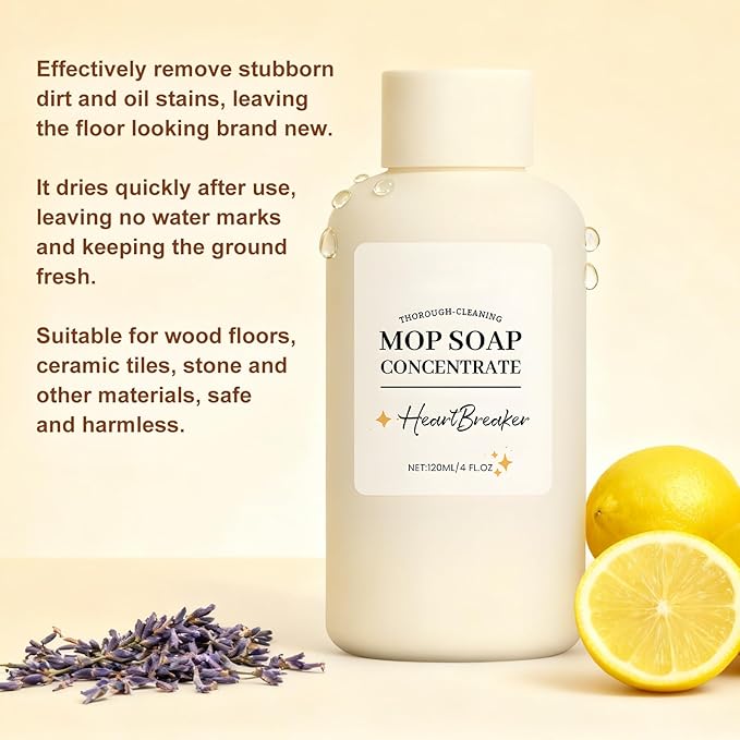 Natural High Scented Mop Soap for Floor Cleaning,Highly Scented Luxury Floor Cleaner Concentrate,Bright Lemon Scent,for Kitchen,Bathroom & Surfaces 120ML