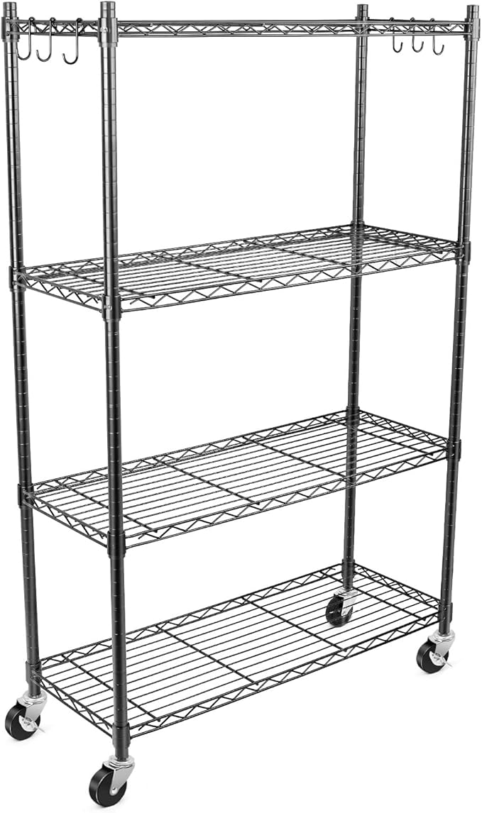 WDT 4-Tier Storage Shelves, Heavy Duty Metal Shelves Wire Rack Shelving Unit, Adjustable Shelf with Wheels for Home Office Garage Kitchen Shelf, 36" D x 14" W x 58" H