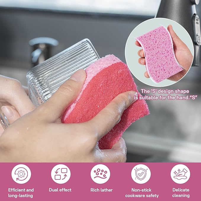 9 Pack Gentle Clean Delicate Scrub Sponges, Safe for Fine China, Glass & Nonstick Pans, Dual-Sided Soft Cleaning Sponges in Resealable Pouches