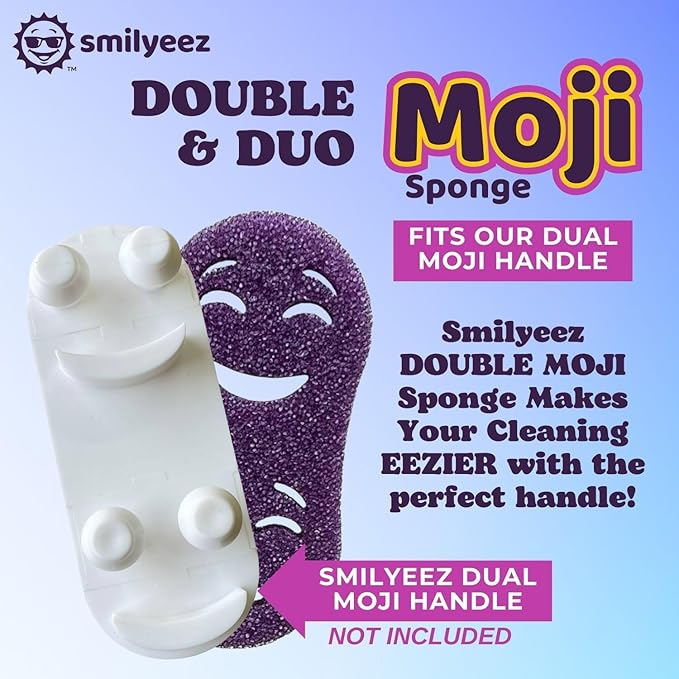 Smilyeez Double-Size Scrub Moji Sponge 2-Pack – Dual Smiling Faces, Temperature-Responsive Scrubber – Scratch-Free, Odor & Stain Resistant – Purple