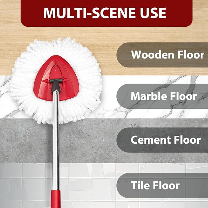 Mop Head Replacement Set for O-Ceda EasyWring 1-Tank System, Includes 2 Spin Mop Replacement Head, 1 Handle (30-58in Adjustable 4-Section Pole), 1 Spin Mop Base