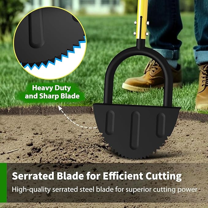 Lawn Edger with T-Grip, Half Moon Saw-Tooth Edger, 38-Inch Step Edger for Sidewalk and Grass Maintenance