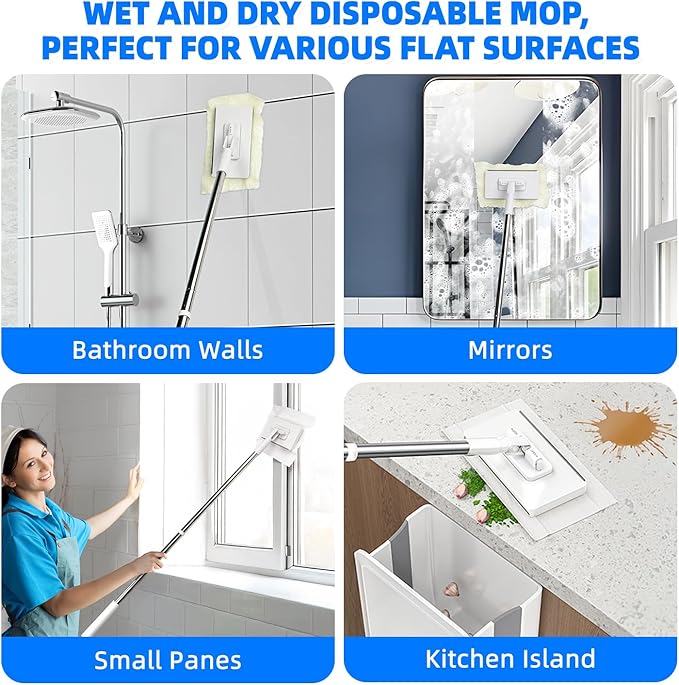 Snap Grip Mini Mop Touch Free Press Grip Removable Polvo Mini Lazy Dust Mop and Sweeping Mop for Wet and Dry Disposable Pads, Multi-Surface Floor Cleaning (5 Sheets Included)