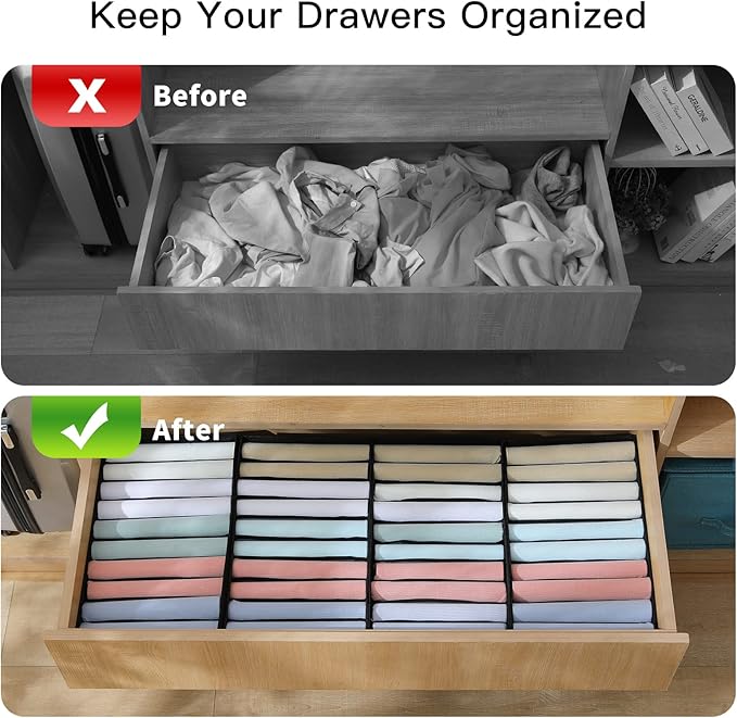Qozary 4 Pack Drawer Organizers for Clothing, 10 Grids Foldable Dresser Drawer Organizers, Clothes Organizer for Folded Clothes, T-shirt, Tank Tops, Camisoles, Underwear, Leggings, Baby Clothes