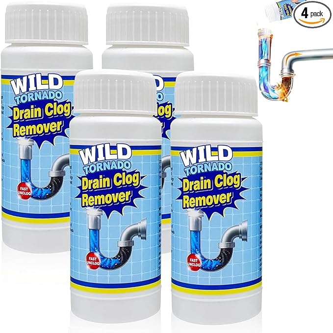 Wild Tornado Pipe Dredge, Fast Foaming Drain Clog Remover for Sink & Kitchen (4pcs)