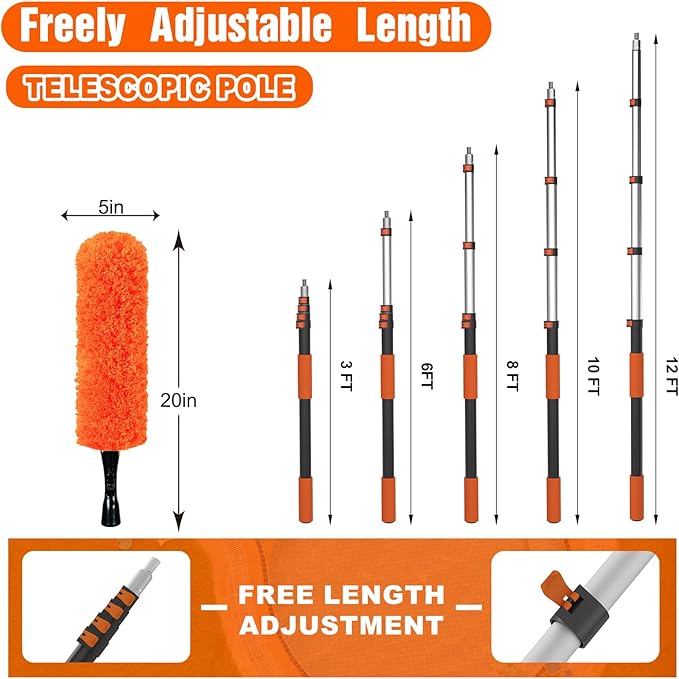 20FT Reach Duster Cleaner Kit, Dusters for Cleaning with Extension Pole, Baseboard & Wall and Window Cleaner Mop for Fan Blades, High Ceiling and Cobweb