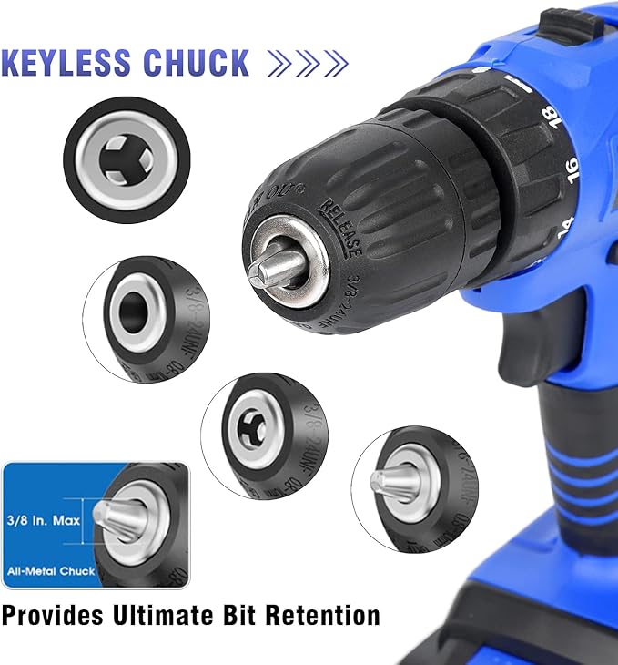 Portable Power Drill Set with 37PCS Drill Bit,21V Cordless Drill Driver Kit with Battery and Charger,Jar-owl Home Tool Kit with Electric Drill for Men Women Garden Office Repair Maintain-Blue