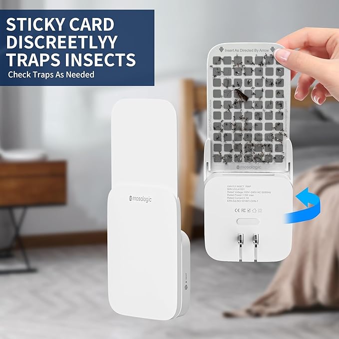 Mosalogic Fruit Fly Traps for House Use Gnat Trap Flying Insect Trapper Plug-in Mosquito Killer Indoor Gnat Moth Catcher Fly Tapper with Night Light UV Attractant Catcher for Home Office White-1PACK