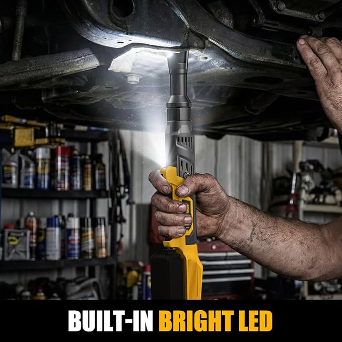 3/8" Cordless Ratchet Wrench for Dewalt 20V Battery(Tool Only),75FT-LBS(102N.m) Extended Electric Ratchet Wrench Set with Variable Speed, LED Light, 1/4"&1/2" Adapter,3" Extension Bar