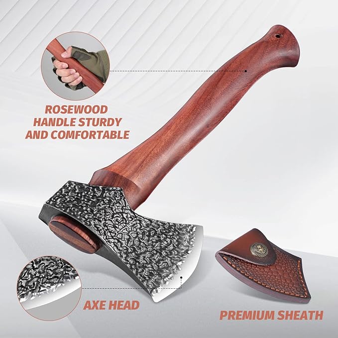 DRAGON RIOT Camping Axe Set Gift for Men and Father Hand Forged Survival Hatchet with Sheath Multipurpose Axe for Bushcraft Wood