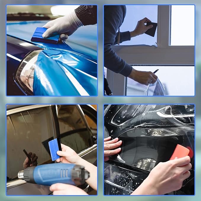 4Pcs Plastic Felt Edge Squeegee Tool Vinyl Squeegee 4 Inch for Window Tint, Wallpaper, Decal Sticker, 2 Blue & 2 Red