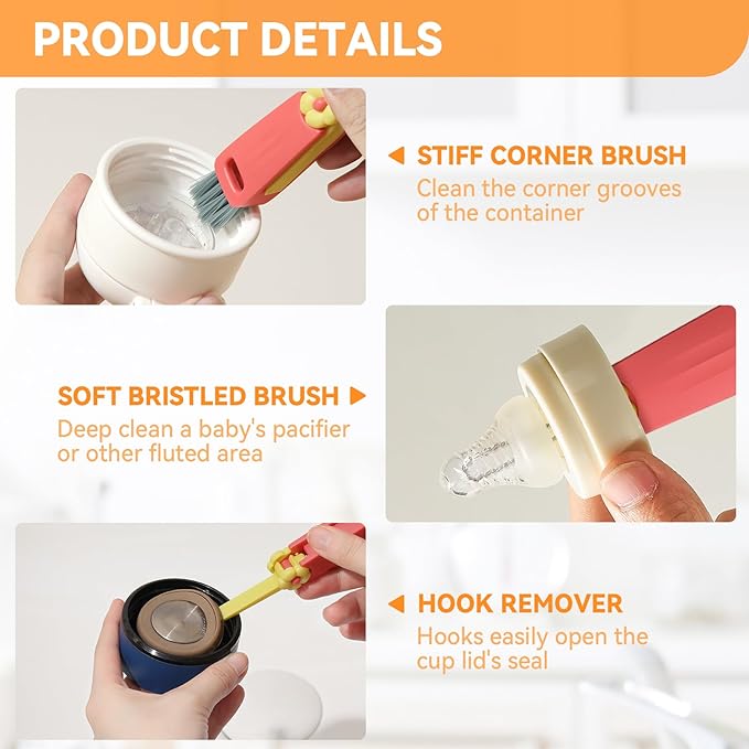 3 in 1 Cup Lid Gap Cleaning Brush Set, Multifunctional Bottle Clean-ing Brush, Cup Lid Gap Cleaner, Home Kitchen Crevice Cleaning Brush Tools (Green)