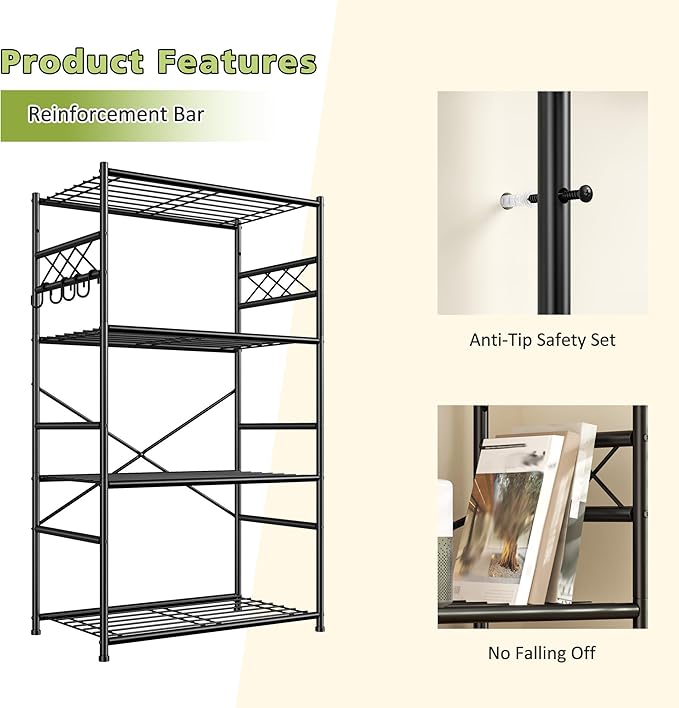 DurayLoly Storage Shelves 4 Tier Shelf Organizer,Metaling Shelving with Hooks,Heavy Duty Garage Shelves Unit with Leveling Feet,Wire Shelving for Pantry,Kitchen and Closet,23.6" W x 13.8" D x 60.4" H